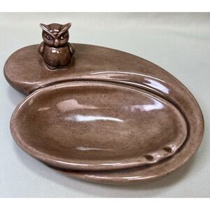 Vintage OWL Ceramic Dish Glossy Brown Ashtray Jewelry Soap Trinket MCM 70s‎ 80s
